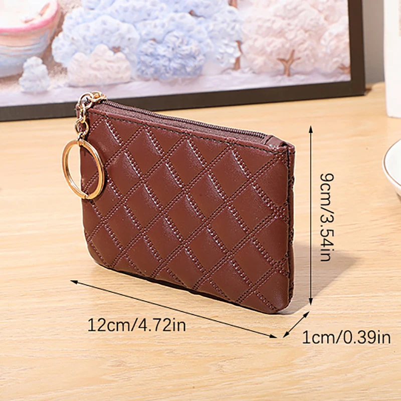 1Pc Women PU Leather Zip Coin Wallet Key Chain Fashion Small Purse Diamond Pattern Short Change Pouch Coin Purse Card Holder