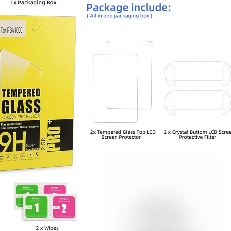 Tempered Glass Screen Protector for PS Vita 1000 2000, HD Clear Front Back Film, Anti-Scratch Bubble-Free Shatterproof Guard