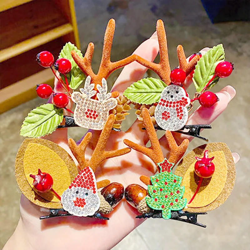 Christmas Hairpin Jewelry Antler 2022 New Side Barrettes Party Cartoon Funny Children\'s Clip Wholesale