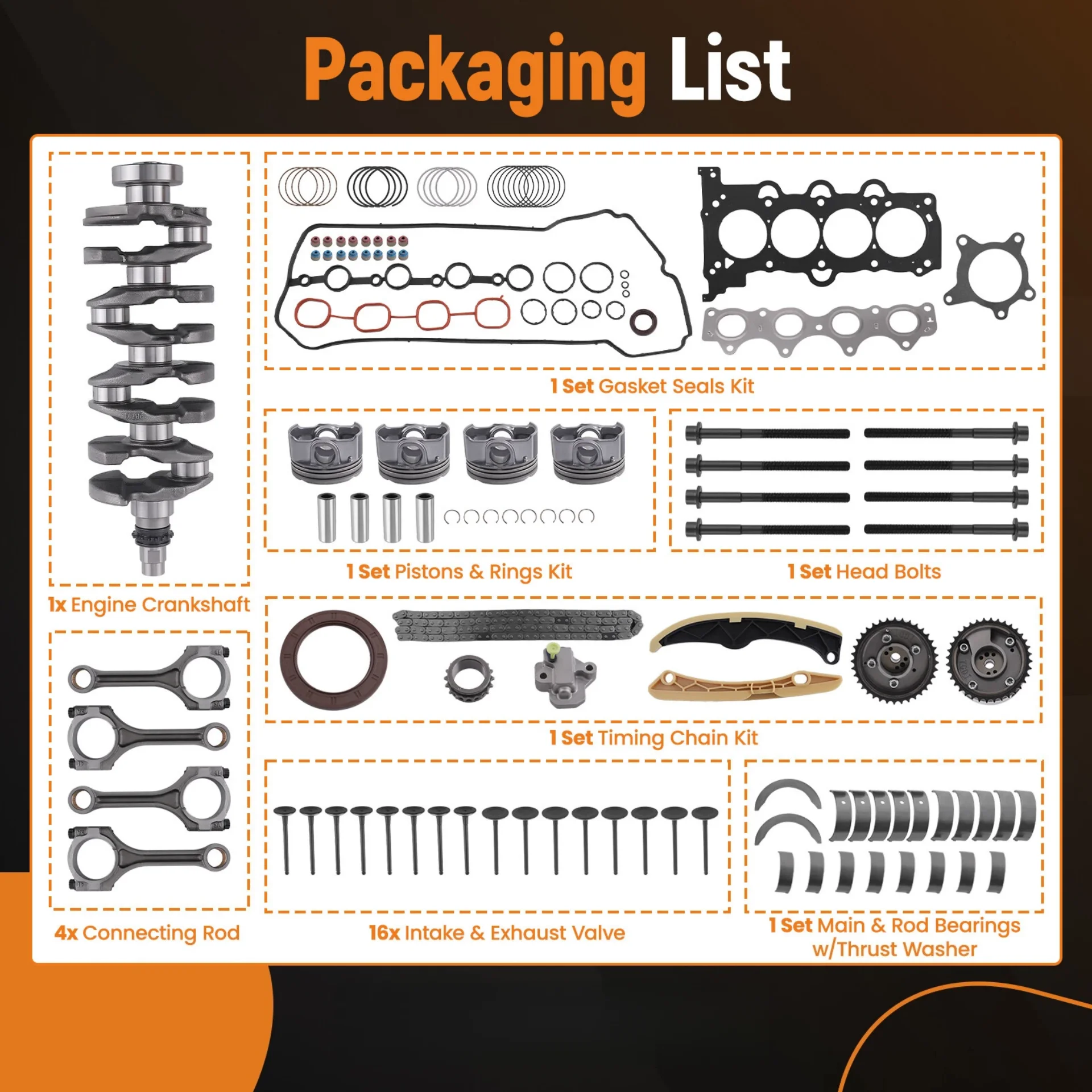 G4FJ 1.6L Turbo Engine Overhaul Rebuild Kit - Crankshaft / Rods For Hyundai KIA