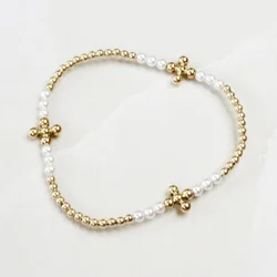 Vlen Christian Cross Bracelets Pearl 18 K Gold Plated Beads Mixed Bracelet for Women High Quality Jewelry