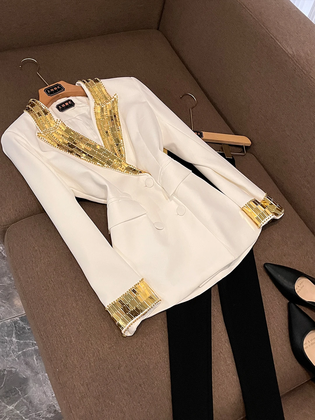 

Faionable Slim Fit Sequin Design Suit Jaet Ele High-End Feel Autumn Winter New Arrival Women's Busin Long Sve