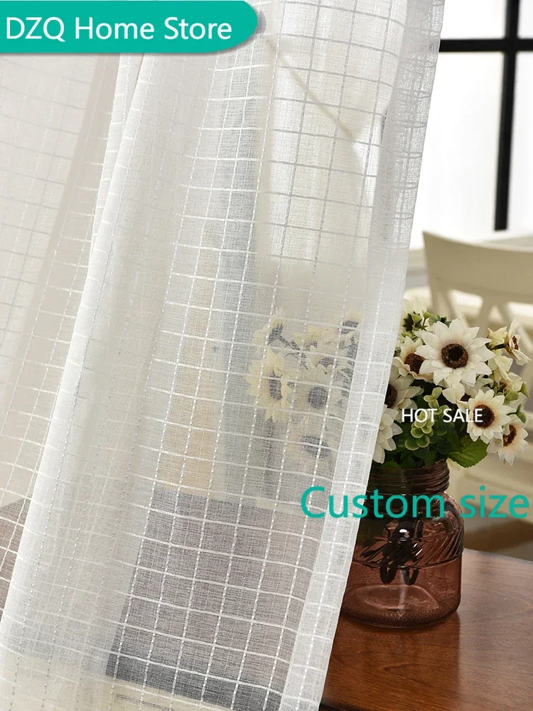 

Modern white plaid sheer curtains for living room bedroom Children's room light-transmitting curtains tulle custom size