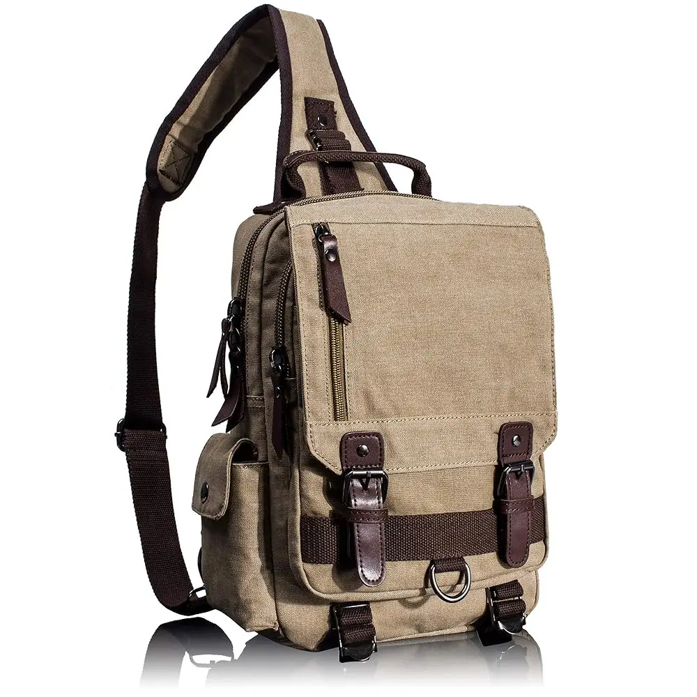 Retro Crossbody Bag Sling Bag Canvas Messenger Bag for Men Women Shoulder Bag Crossbody Handbags Satchel Travel Bag