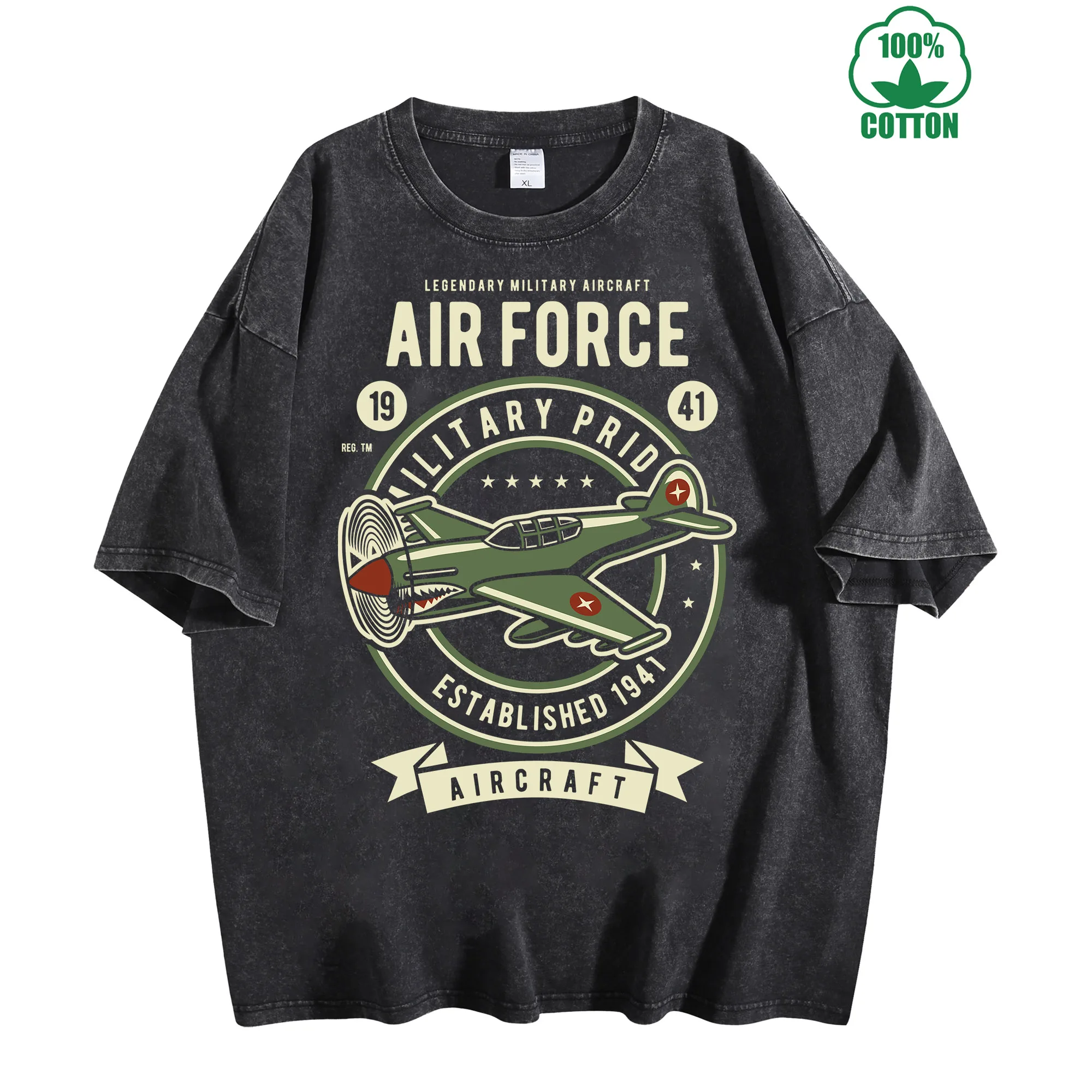 

Винтажная потертая футболка Air Force Aircraft, 230 г, 100% хлопок, удобная уличная одежда большого размера, унисекс