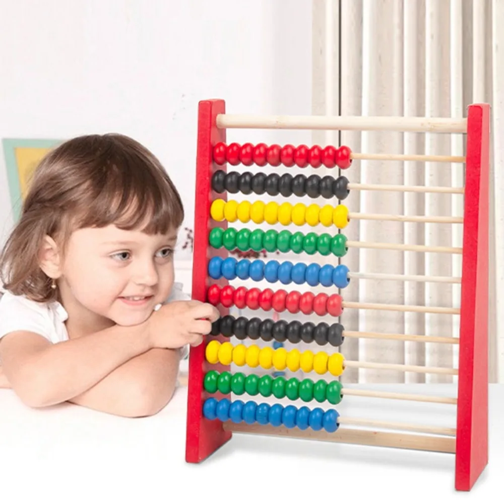 Houten telraam voor kinderen Intelligentieontwikkeling Kleurrijke kralen Leren wiskunde Tool Montessori Toy Mini