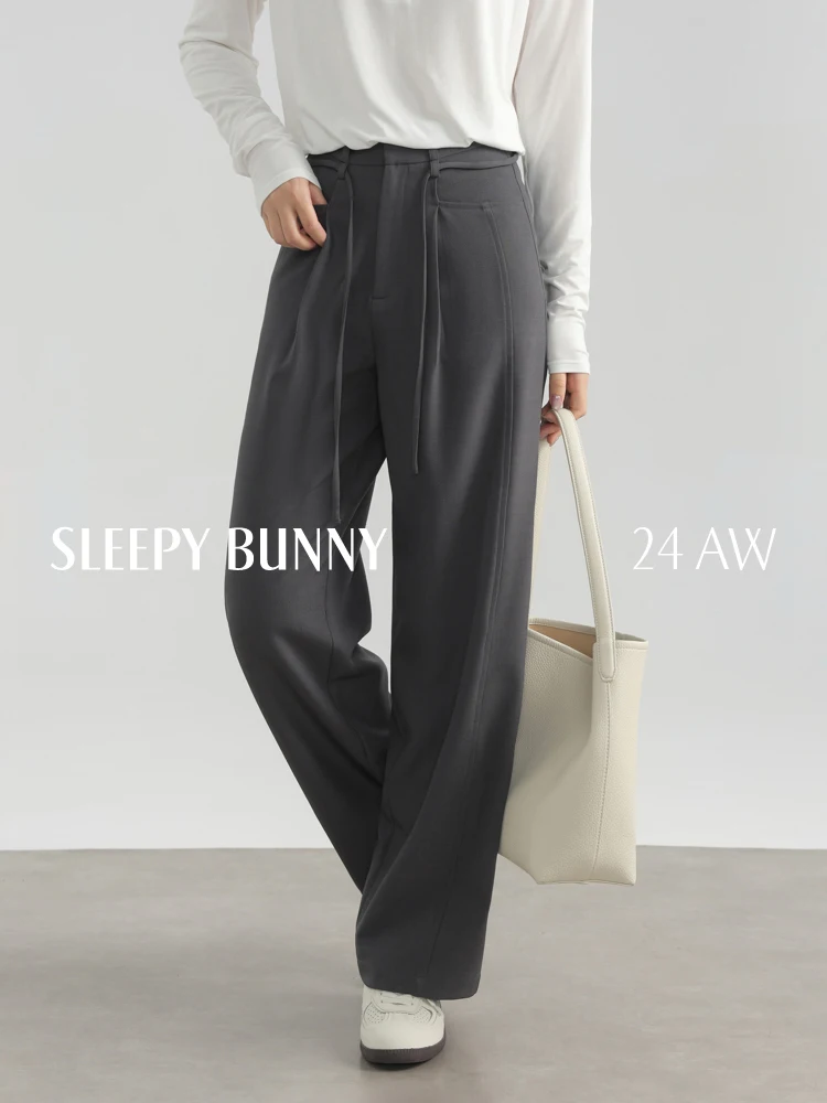 Elegant High Waist Wide Leg Pants Tie Waist Pleated Trousers Loose Straight Leg Long Pants for Women Casual Chic Slimming Outfit