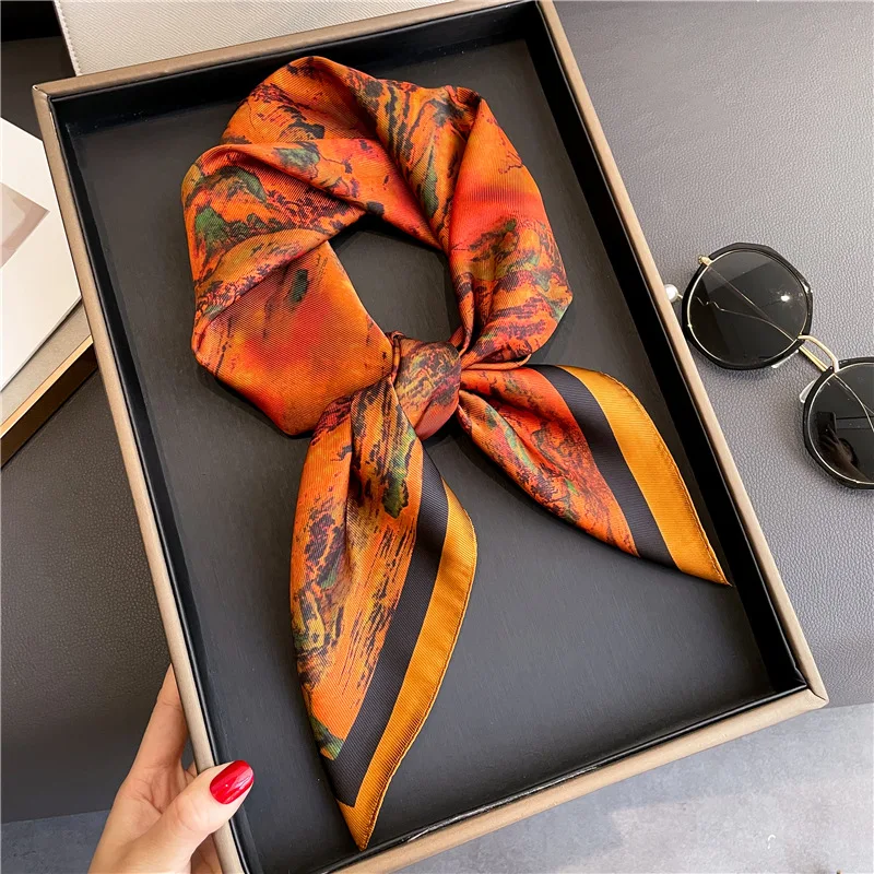 

2024 New Luxury Brand Fashion Scarves For Women Summer Shawl Print Silk Satin Hijab Bandana 70*70cm Square Scarf Hair Band Hijab