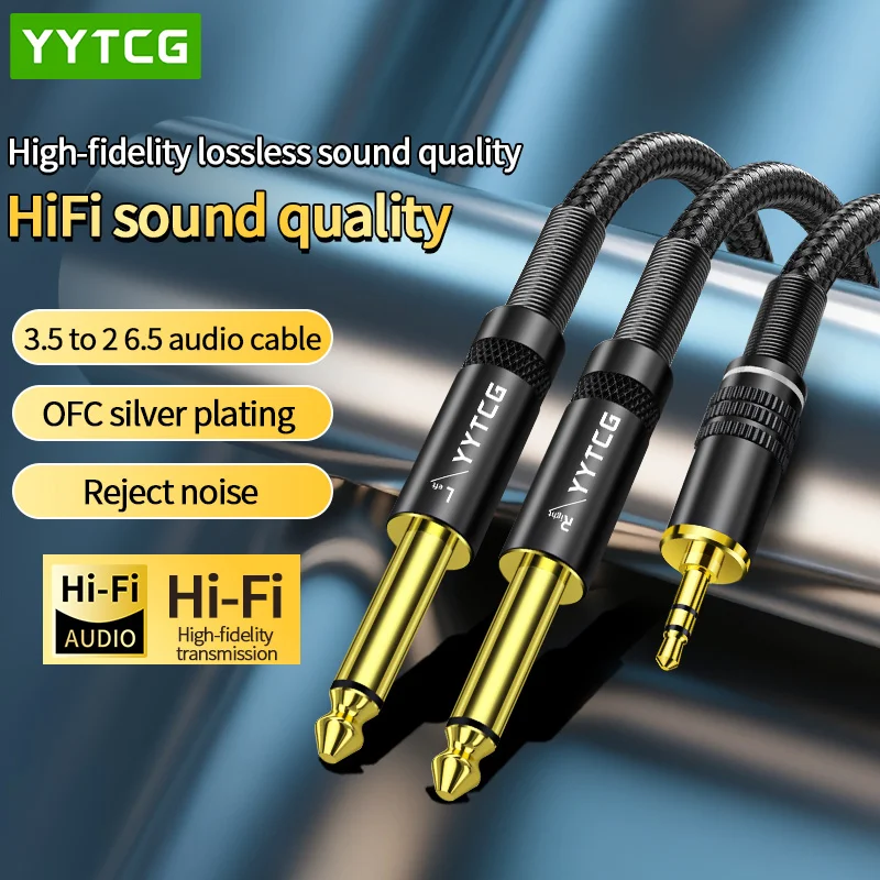 

3.5mm to Dual 6.5mm Adapter Jack Audio Cable AUX Male Mono 6.5 Jack to Stereo 3.5 Jack Audio Cable for iPhone Mixer Amplifier