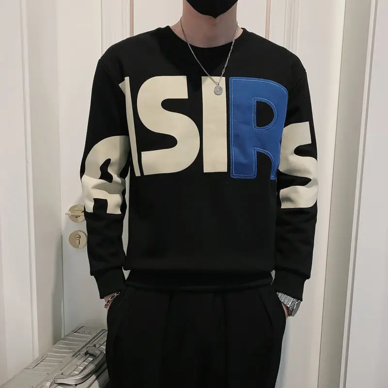 Fashion O-Neck Spliced Printed Letter Sweatshirts Men's Clothing 2023 Autumn Winter Loose Casual Tops All-match Sweatshirts