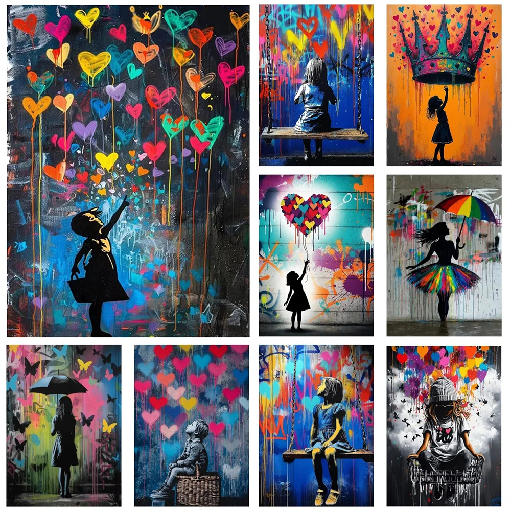 Heart Graffiti Canvas Painting Street Wall Art Abstract Colorful Posters and Prints Modern Picture for Living Room Home Decor