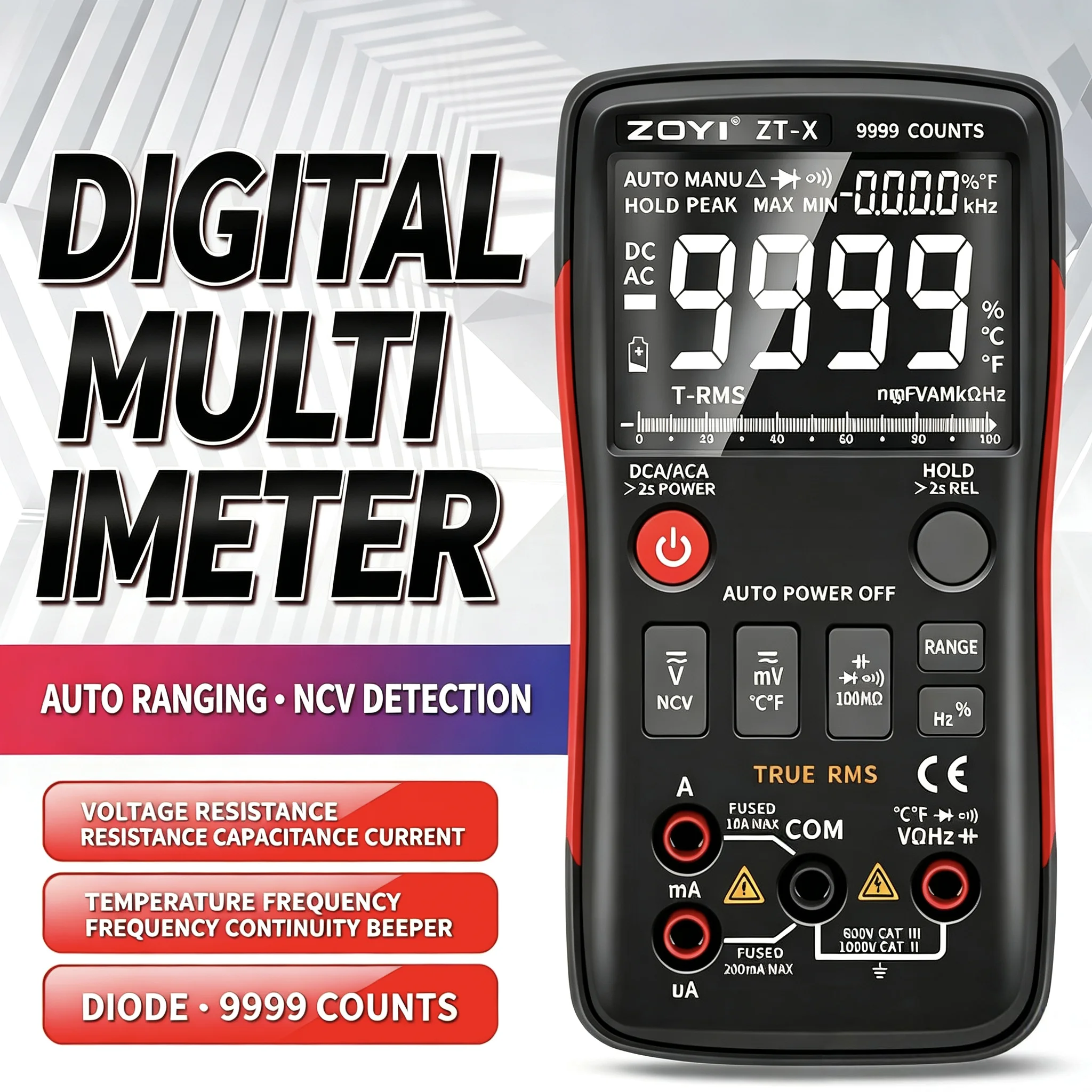 ZT‑X Digital Multimeter 9999 Counts High Precision HD Display Electrical Measurement Test Instrument Multimeter Tester