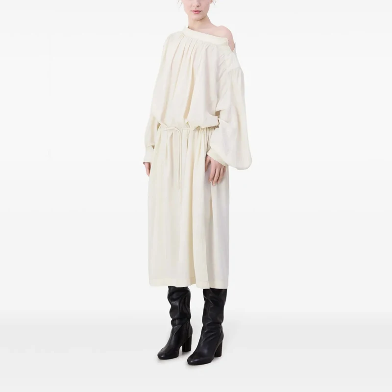 

Элегантное женское платье свободного кроя с рукавами «летучая мышь», разрезом и завязками, повседневное, класса люкс