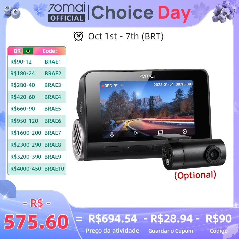 Global 70mai Dash Cam A810 Ultra HD 4K GPS embutido ADAS Gravação automática 150FOV Detecção de movimento 70mai A810 Carro DVR Suporte Cam traseira