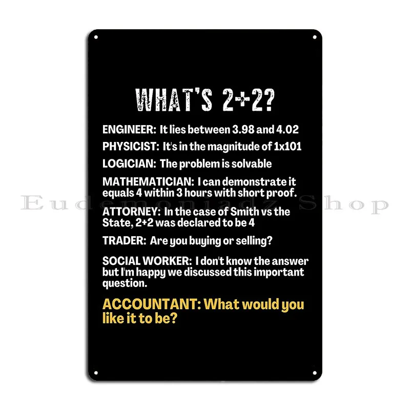 What S 2 2 Funny Accountant Pun Metal Plaque Poster Pub Create Club Designing Designing Tin Sign Poster