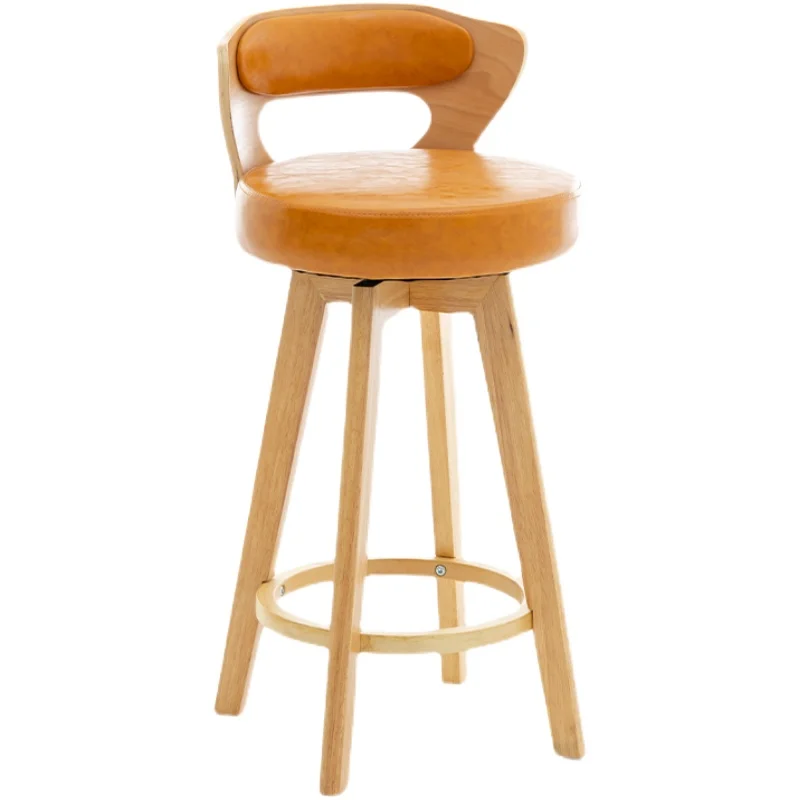 

American solid wood bar chair rotating retro backrest high stool light luxury home European cafe front desk bar stool