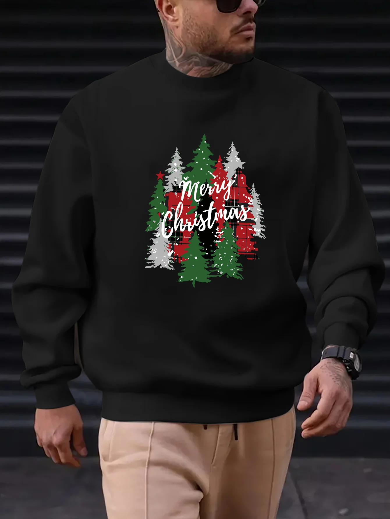 Merry Christmas Print Men's Sweatshirt - Cozy Long Sleeve Crew Neck Pullover for Fall & Winter, Casual Fashion Top