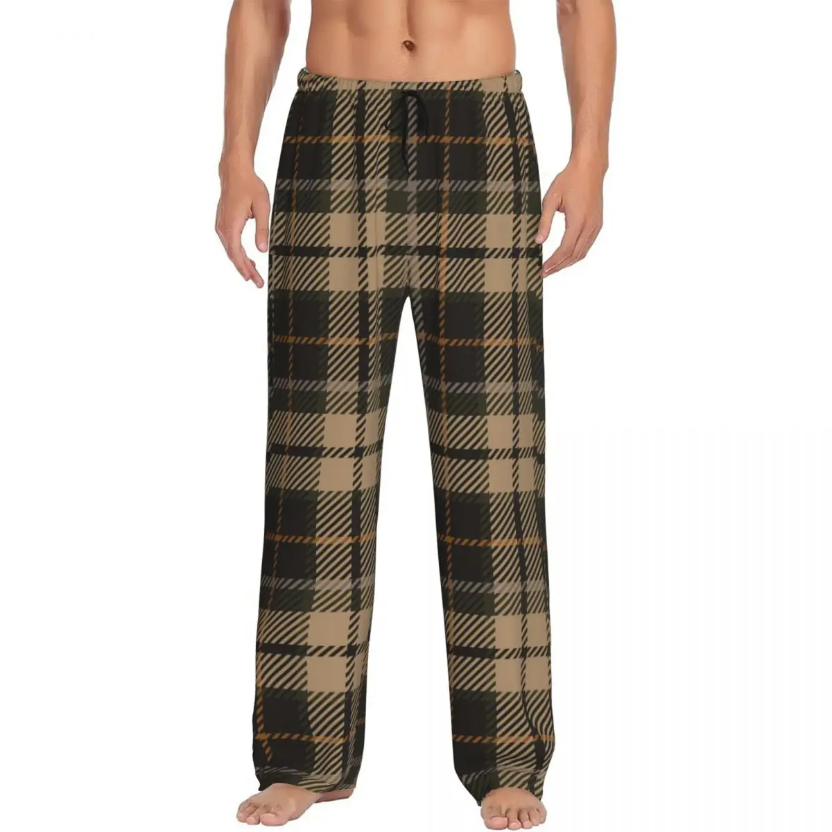 

Custom Check Plaid Fabric Texture Tartan Pattern Pajama Pants for Men Sleepwear Lounge Sleep Bottoms Stretch with Pockets
