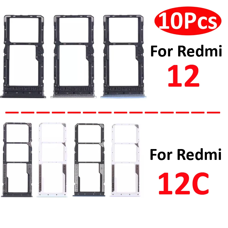 

10Pcs Phone SIM SD Card Tray For Xiaomi Redmi 12 5G New SIM Chip Slot Holder Drawer Pocket For Redmi 12C