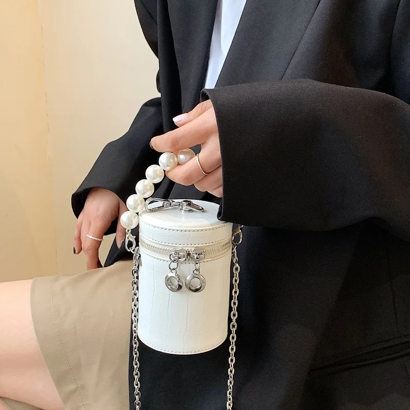 Fashion Genuine Leather Ladies Shoulder Strap Handbag Designer Chain Tote Bucket Bag Vintage Black Coin Purse Female Small Pouch