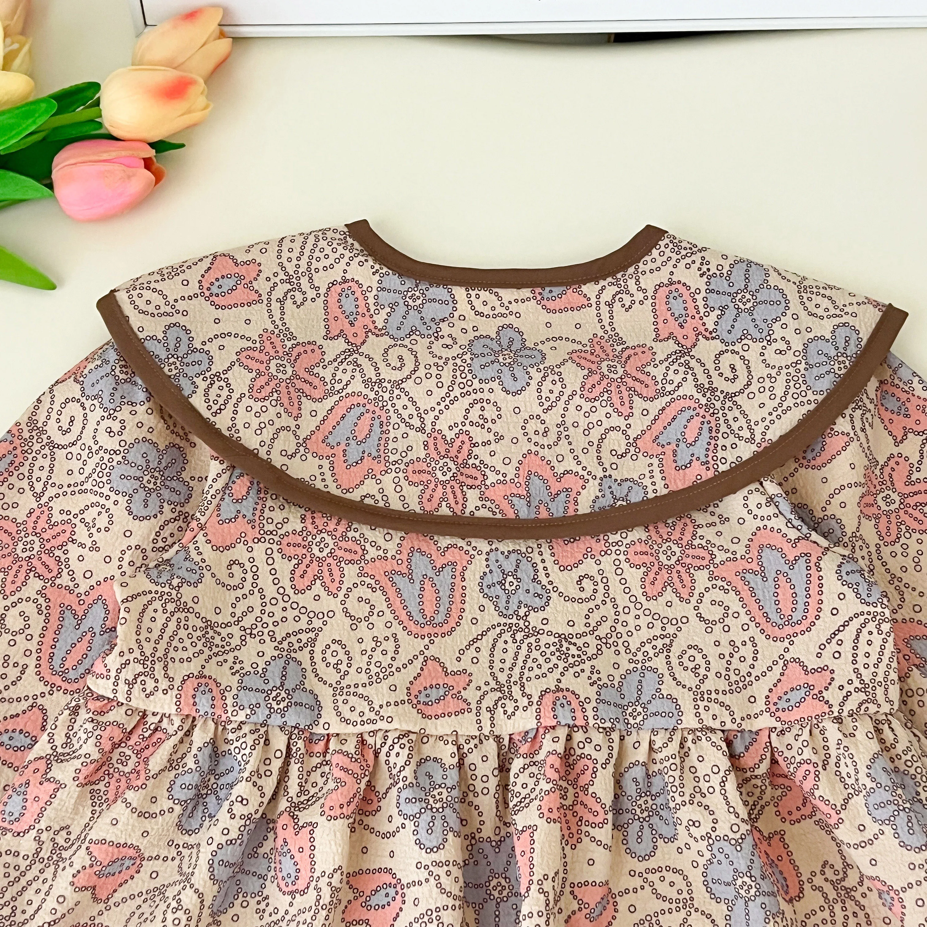 Koreanisches Mädchenkleid Herbst Puppenkragen Blumendruck Langarm Freizeitkleid Kinder Alltags-Freizeitkleidung – Detail 5