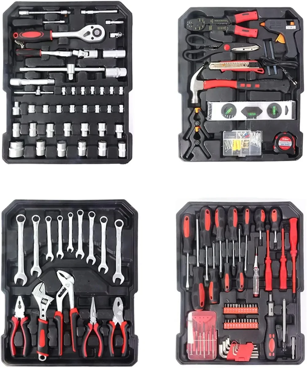 799pcs Aluminum Trolley Case Tool Set Silver, House Repair Kit Set, Household Hand Tool Set, with Tool Belt,(Black)