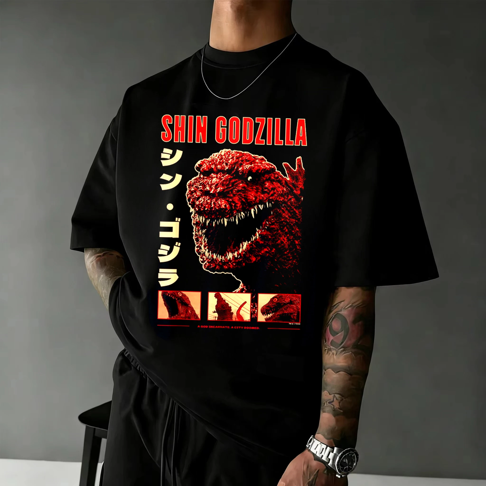 Godzilla Inspired Kaiju Monster Retro Graphic Print T-Shirt Men Women Cotton Oversized Couple Harajuku Casual Streetwear Tops