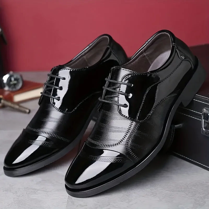 Toe Derby Shoes With PU  Uppers, Wear-resistant Non Slip Lace-up Dress Shoes For Business Office