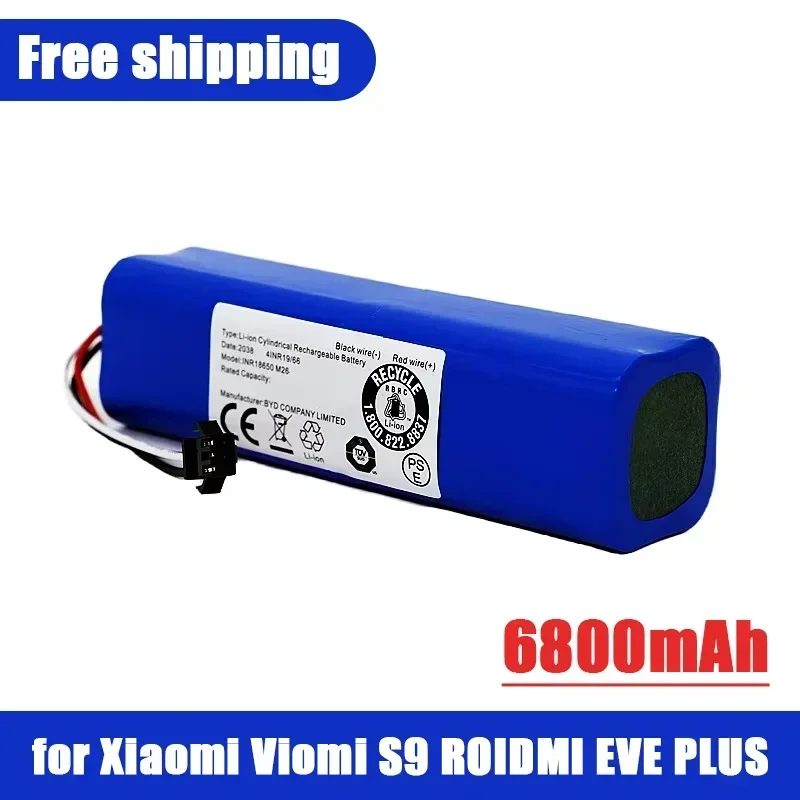 Original 14.4V 5200mAh Li ion Battery Rechargeable Battery Pack for Xiaomi Viomi S9,ROIDMI EVE PLUS Robotic Vacuum Cleaner