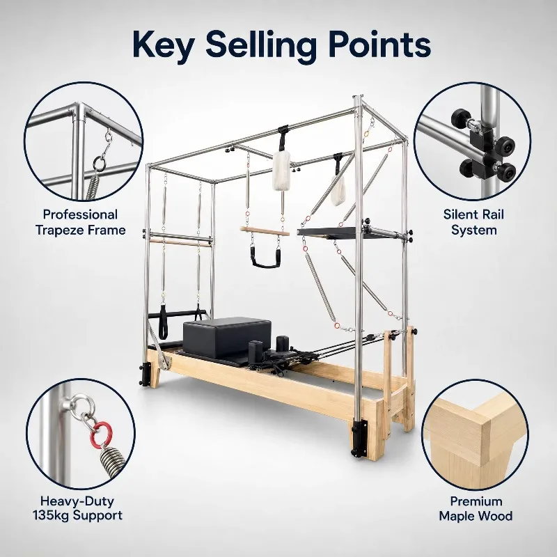 YTYIN Durable Yoga Reformer Pilates Machine Customized Wooden 3-in-1 Pilates Reformer For Pilates Studio Health