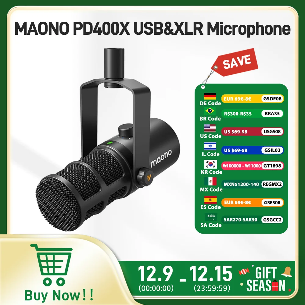 Maono USB/XLR Dynamic Microphone All Metal With One-Touch Mute Headphone Jack And Volume Control For Podcasting Streaming PD400X