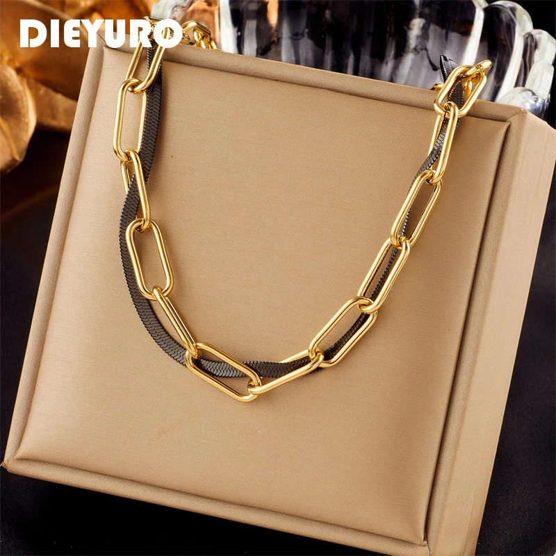 DIEYURO 316L Stainless Steel Multi-layer 2in1 Chains Necklace For Women New Trend Female Neck Choker Jewelry Birthday Gifts