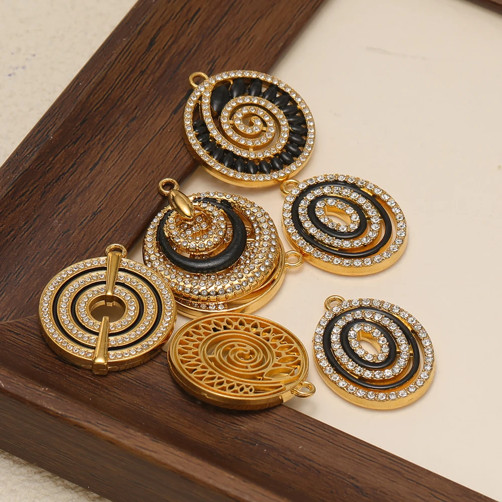 2 Stücke Edelstahl Runde Emaille Zirkon Strass Anhänger Kubische Zirkonia Anhänger für DIY Damen Halsketten Schmuck Ohrringe Herstellung – Detail 5