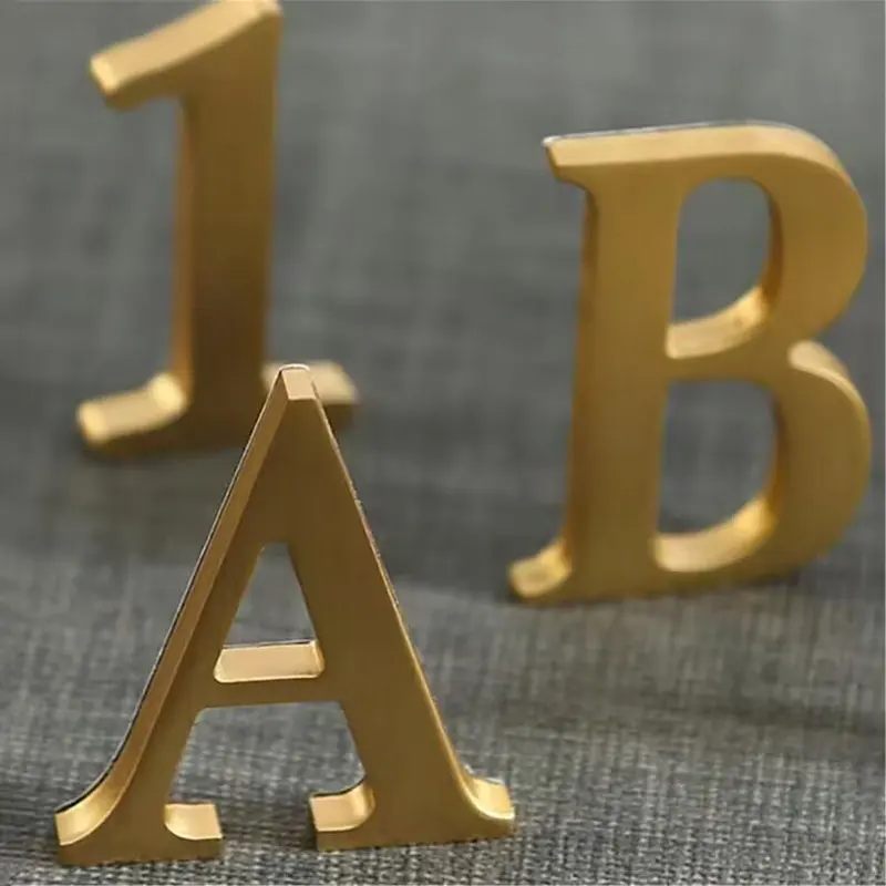 Solid Brass Number 0 to 9 Gold House Number And Letters English Alphabet Home Decor Wall Adhesive Letters