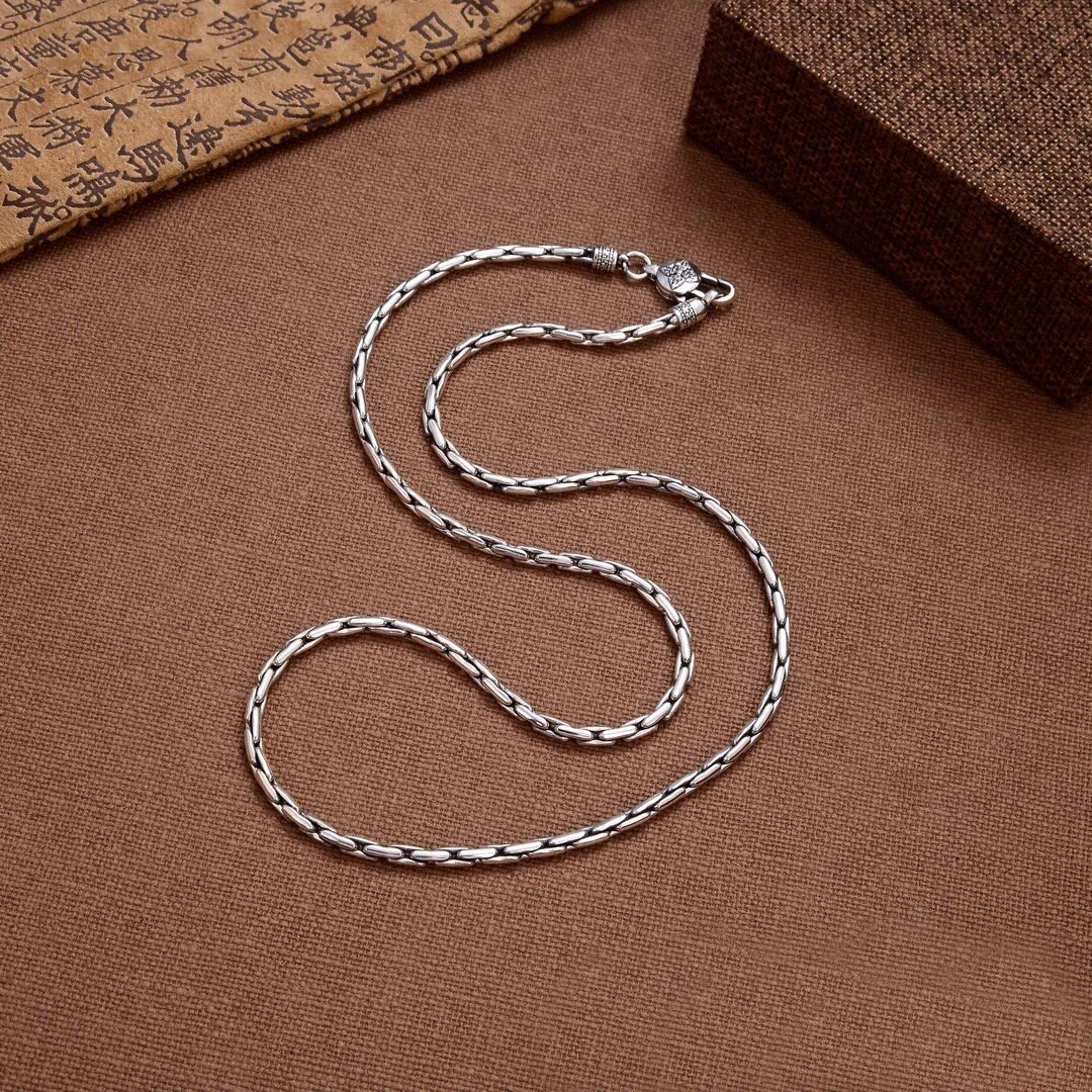 Buddhastone Silver Color New Jewelry for Man 3m Wide Vintage Necklace Unisex All-match Pendant Snake Bone Accessories