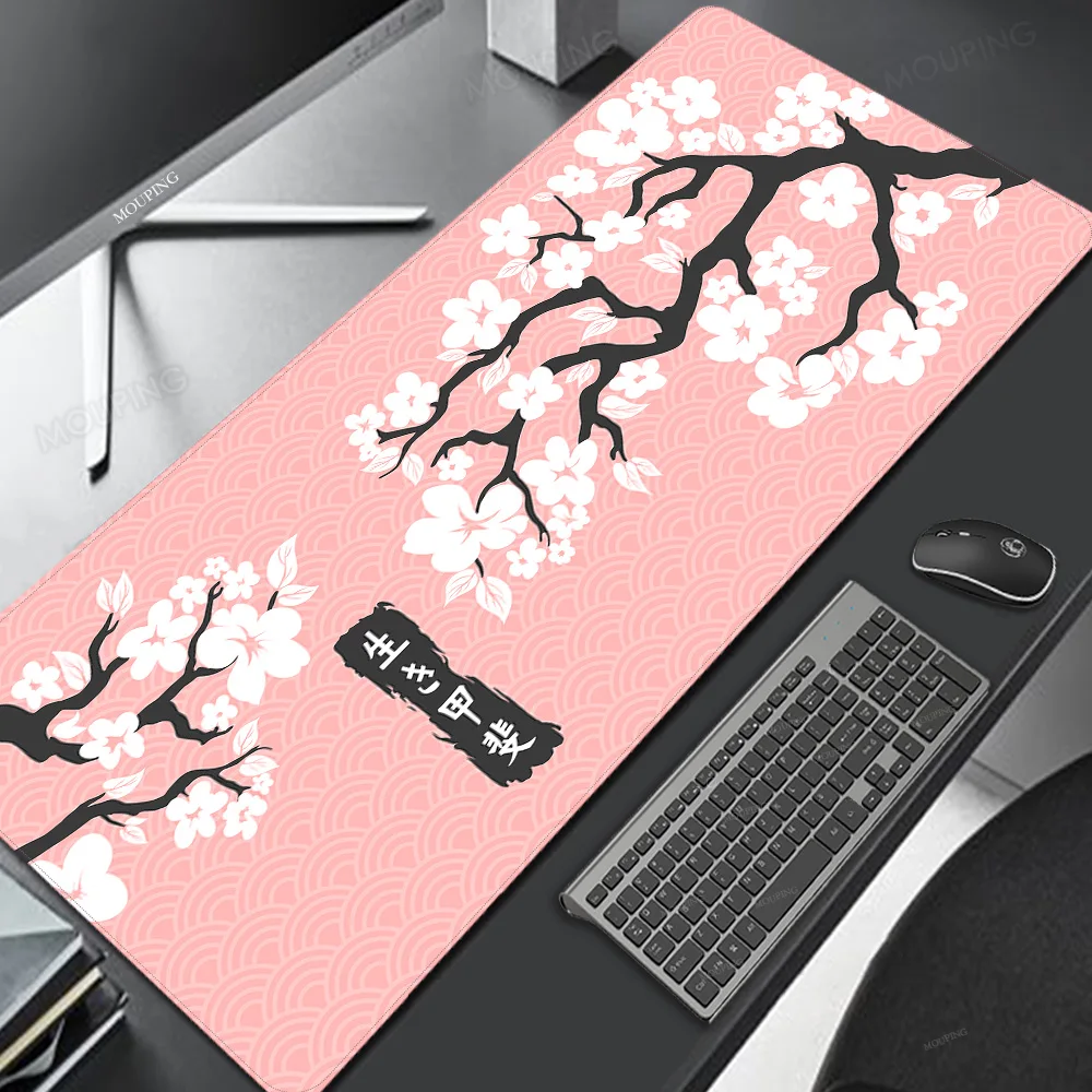 

Pink Cherry Blossom Mouse Mats Keyboard Pad Office Gamer Accessories Pad on The Table XXL Pc Mousepad Art Desk Mat Mouse Carpet