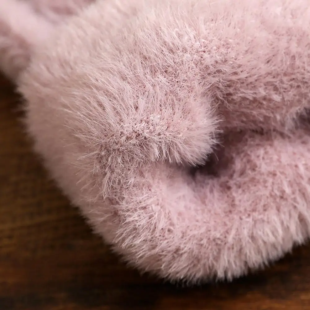 Women Fuzzy Gloves Winter Soft Warm Stretchable Solid Plush Faux Mink Velvet Gloves Five Finger Gloves Outdoors Cycling Mittens