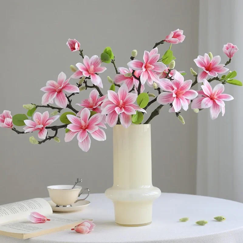 56CM Artificial Magnolia Flower New Chinese Silk Flower Single Branch Decoration for Home Living Room Dining Table Decoration
