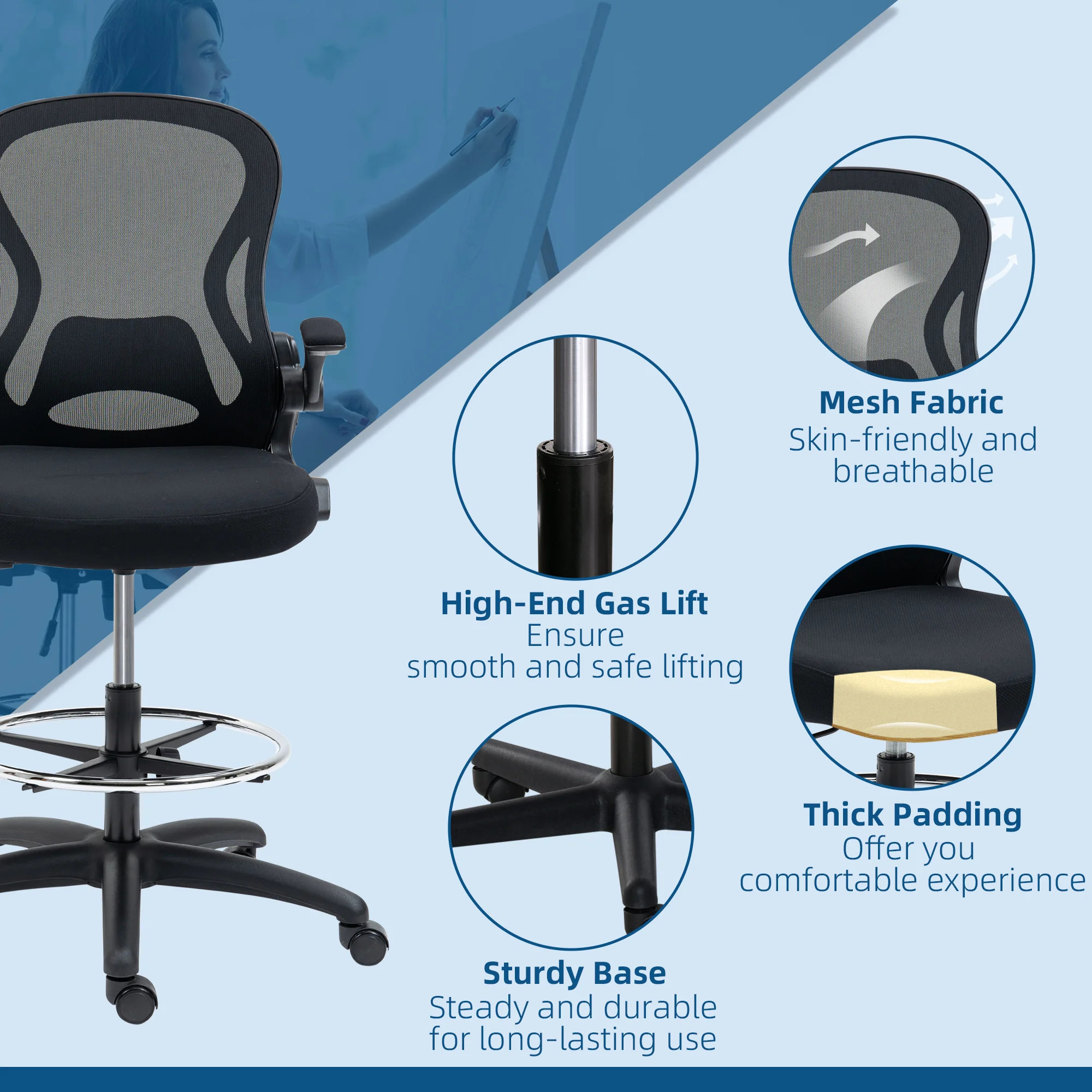 Drafting Chair, Tall Ergonomic Mesh Office Chair for Standing Desk