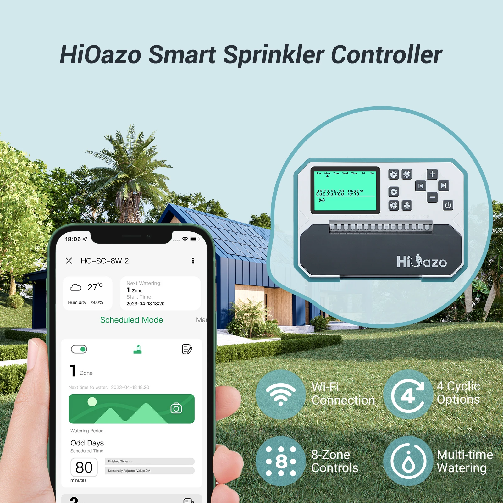 WIFI Garden Watering Timer Smart Sprinkler Controller Drip Irrigation System 8-Zone Water Controller Seasonal Adjust