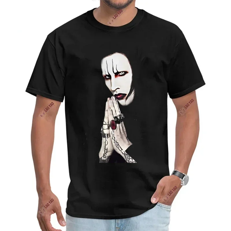 Verano Marilyn Manson Retro lavado Homme Unisex algodón Tops Primer plano adulto camiseta rana deriva moda desgaste ropa de calle camiseta