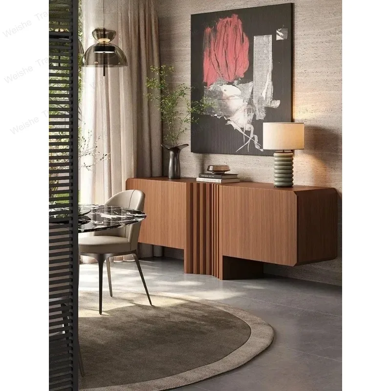 Solid wood dining side cabinet New Chinese style integrated against the wall Medieval style simple walnut restaurant locker