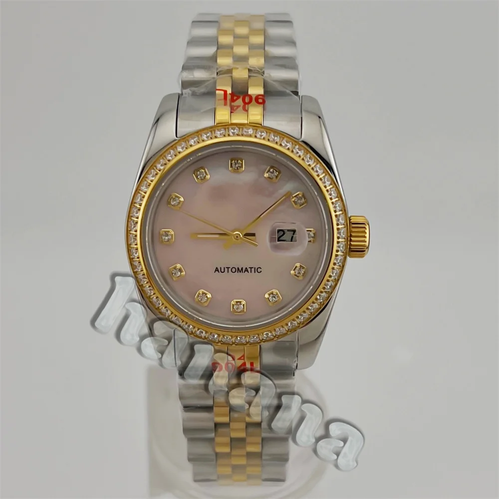 

Женские часы 31 мм, высококачественные, роскошные, модные, золотой браслет из нержавеющей стали, NH05, механизм, календарь, женские деловые часы