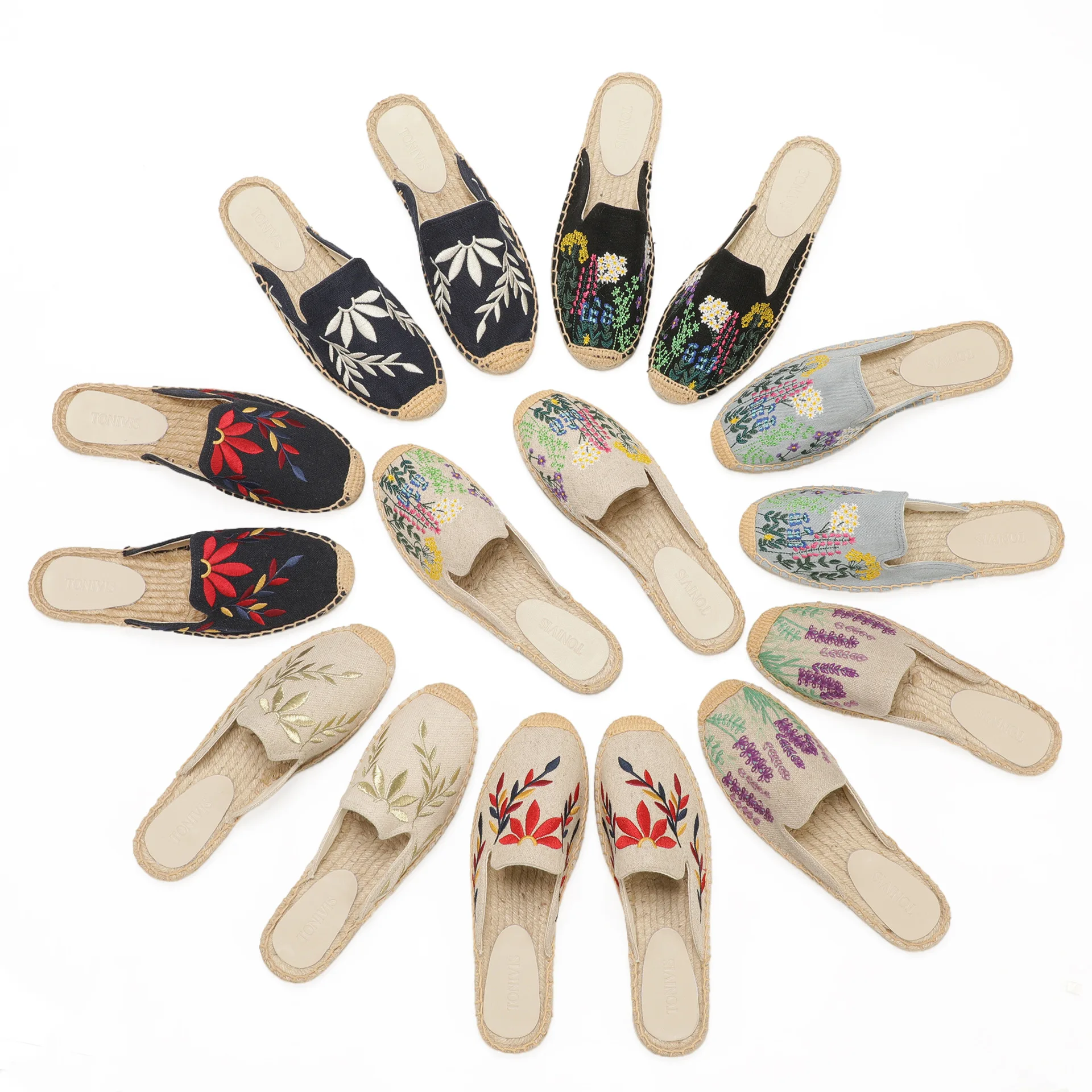

Женские эспадрильи-мюли с вышивкой – льняные летние туфли без застежек, повседневные туфли на плоской подошве с цветочным принтом, легкие дышащие шлепанцы