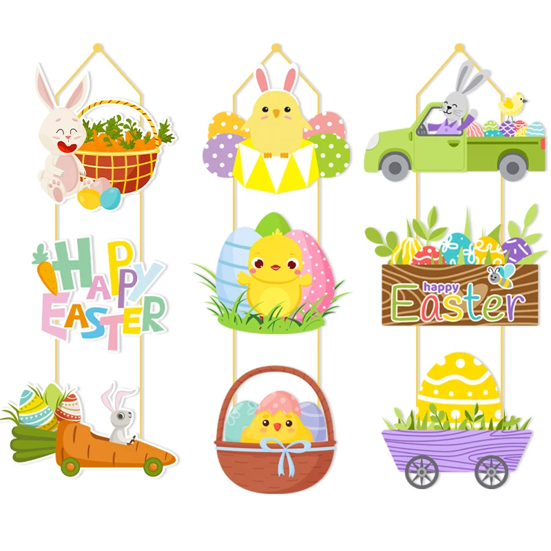 Easter Door Decoration Hanging Paper Easter Egg Rabbit Welcome Sign Ornament Happy Easter Door Hanger Pendant Easter Decoration