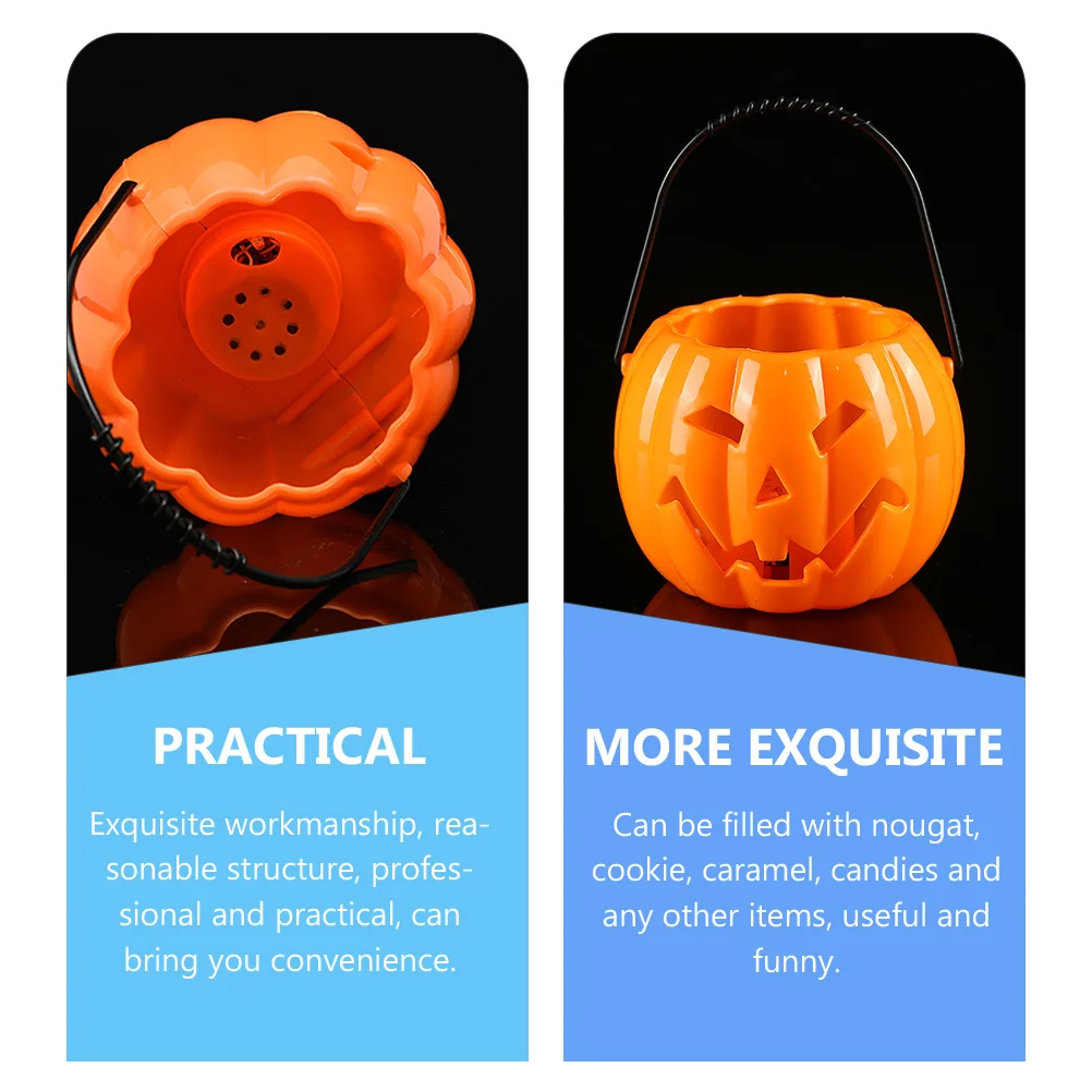 

4pcs Pumpkin Lantern Props Halloween Party Decorations Lighted Candy Buckets With Handles Halloween Pumpkin Bucket Voice Sensor