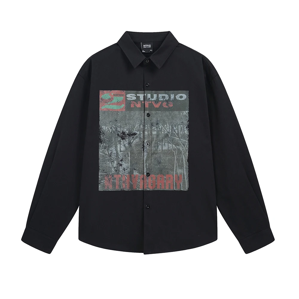 Gothic Printed Men's Shirts Y2k Streetwear Long Sleeve Casual Tops Hip Hop Oversized Shirt Korean Japan Style Designer Clothes