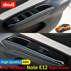 for Nissan Note E12 Series Right Rudder Modified Door Glass Lift Switch Sequin Panel Decorative Frame ABS Black Accessories 4PCS