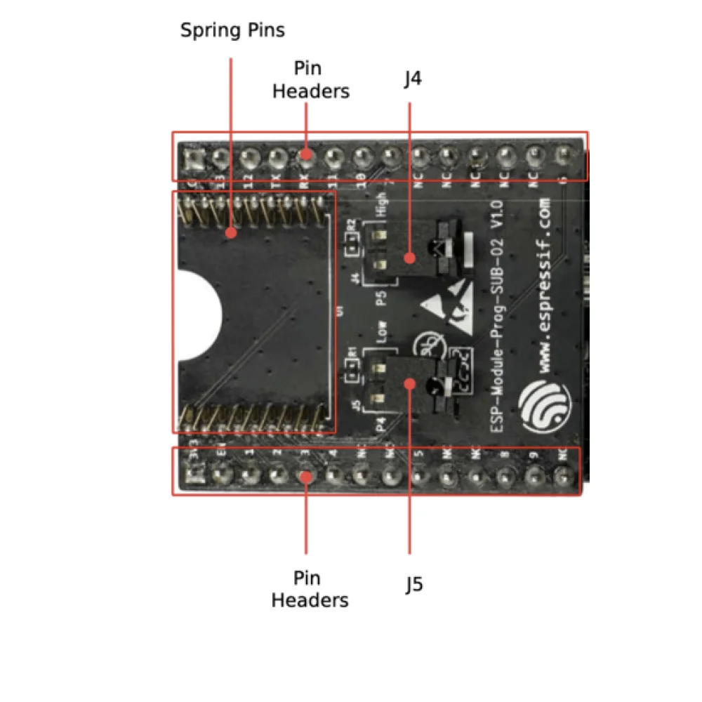 ESP-Module-Prog-SUB-01&04/ESP-Module-Prog-SUB-02 daughter boards, must be used with an ESP-Module-Prog-1/1R mother board