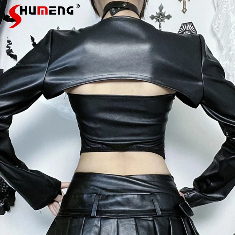 

Хэллоуин в стиле панк с длинными рукавами, кожаная куртка, рубашка, топ, японский рок-концерт, черная блузка, женская осенняя новая блузка